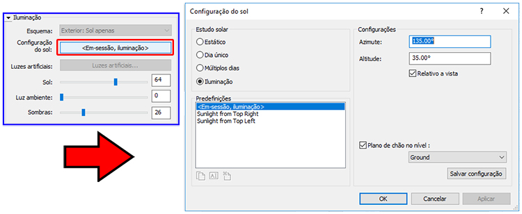 Estudo solar - Configuração das sombras - Revit 16 configurar-sombras