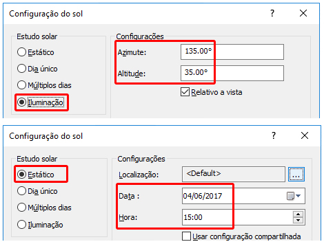 Estudo solar - Configuração das sombras - Revit 18 configurar-sombras