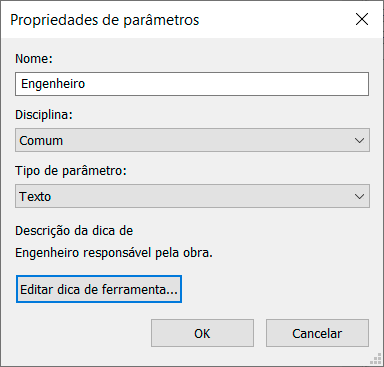 Parâmetros compartilhados - Revit 20 parâmetros