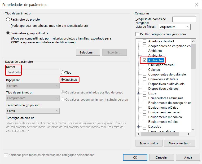Identificador com pé-direito no Revit 16 identificador