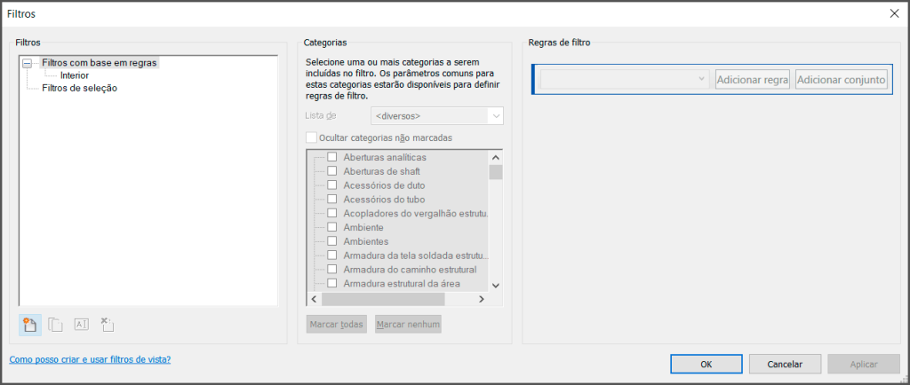 iltros, Categorias e Regras de filtro.