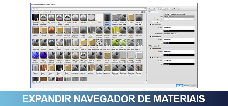 Navegador de materiais – expandir janela