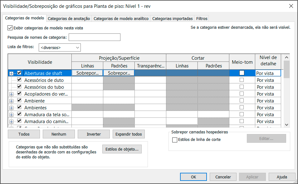 Visibilidade e sobreposição de gráficos no Revit 6 filtros-graficos
